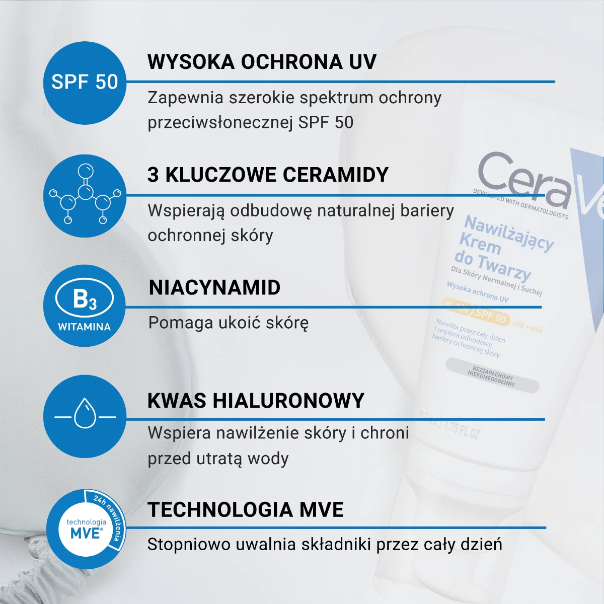 CeraVe nawilżający krem do twarzy SPF 50, 52 ml