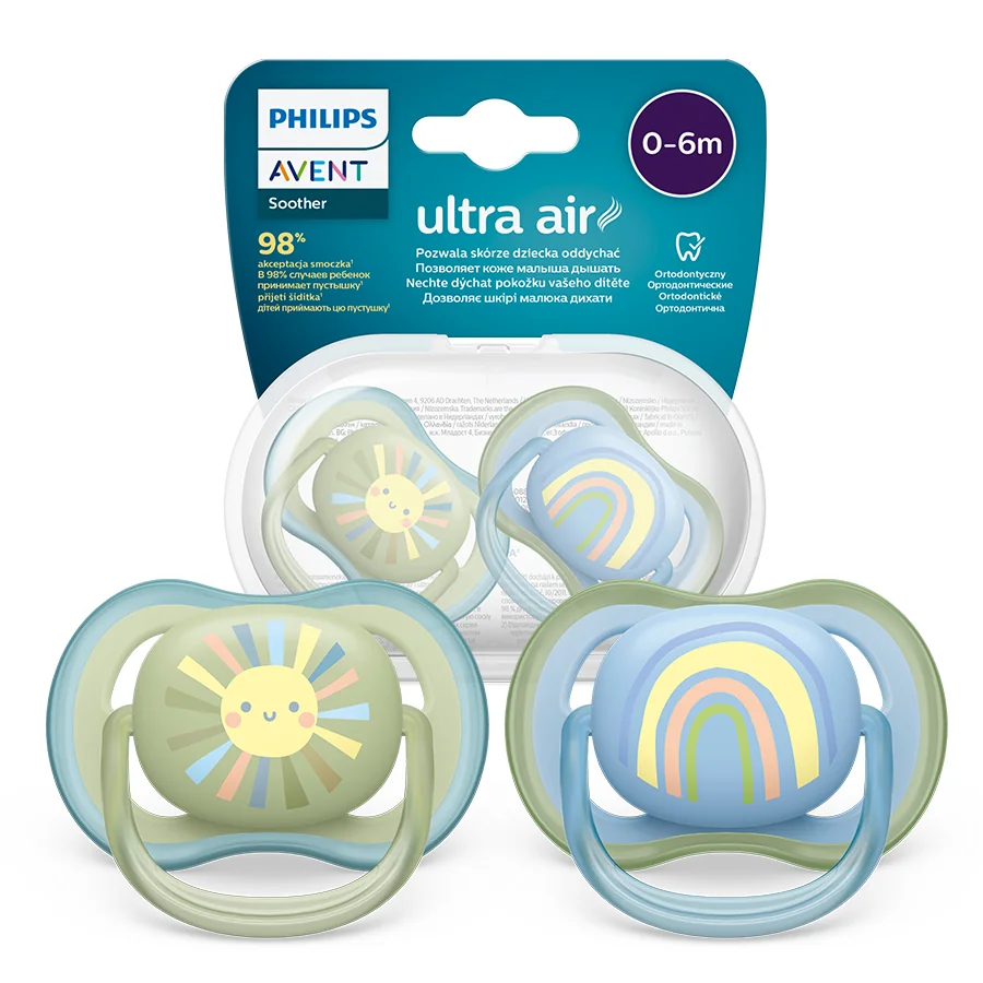 Philips Avent Ultra Air, oddychający smoczek ortodontyczny 0-6m boy, SCF085/58, 2szt.