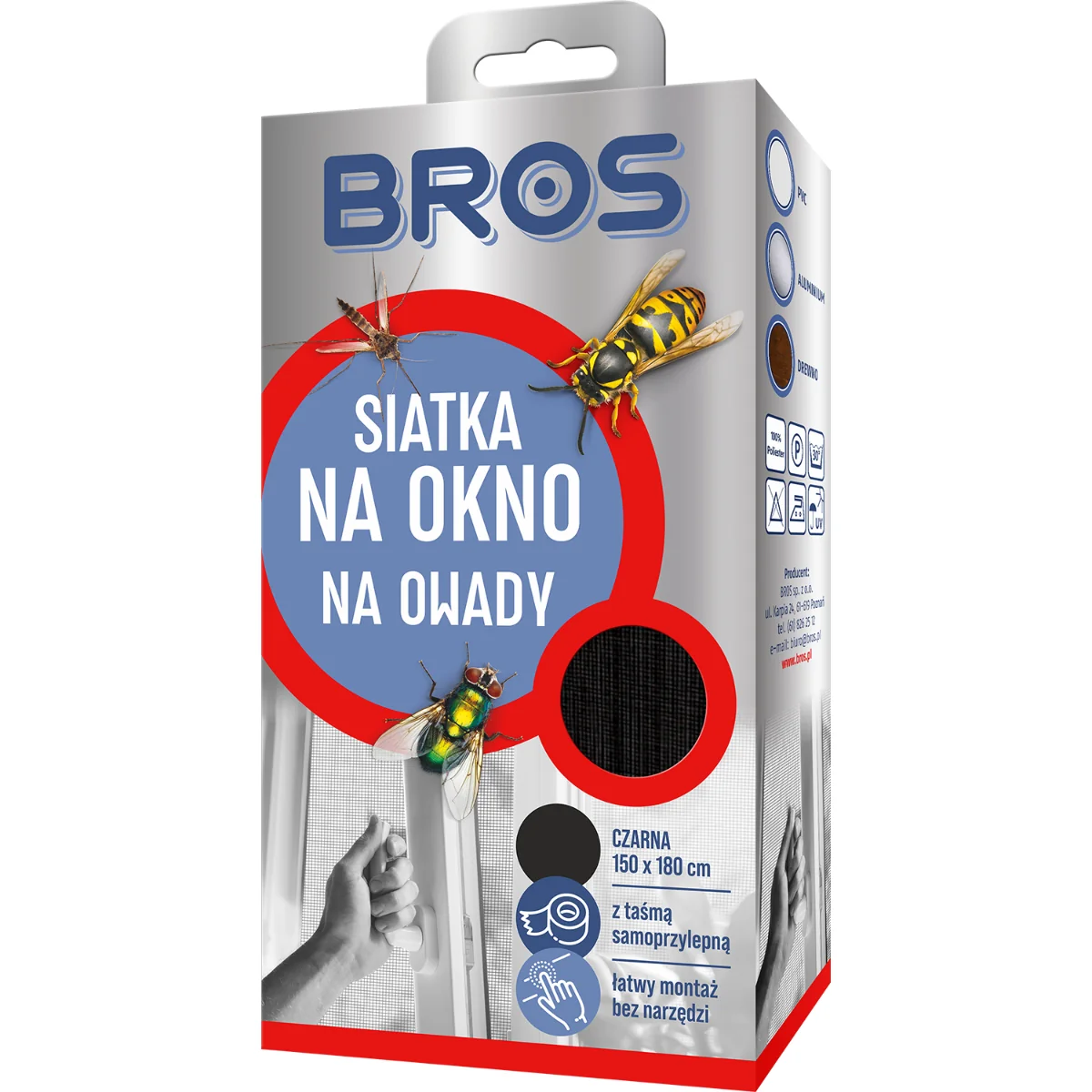 BROS Siatka na okno na owady 150x180 cm czarna, 1 szt.