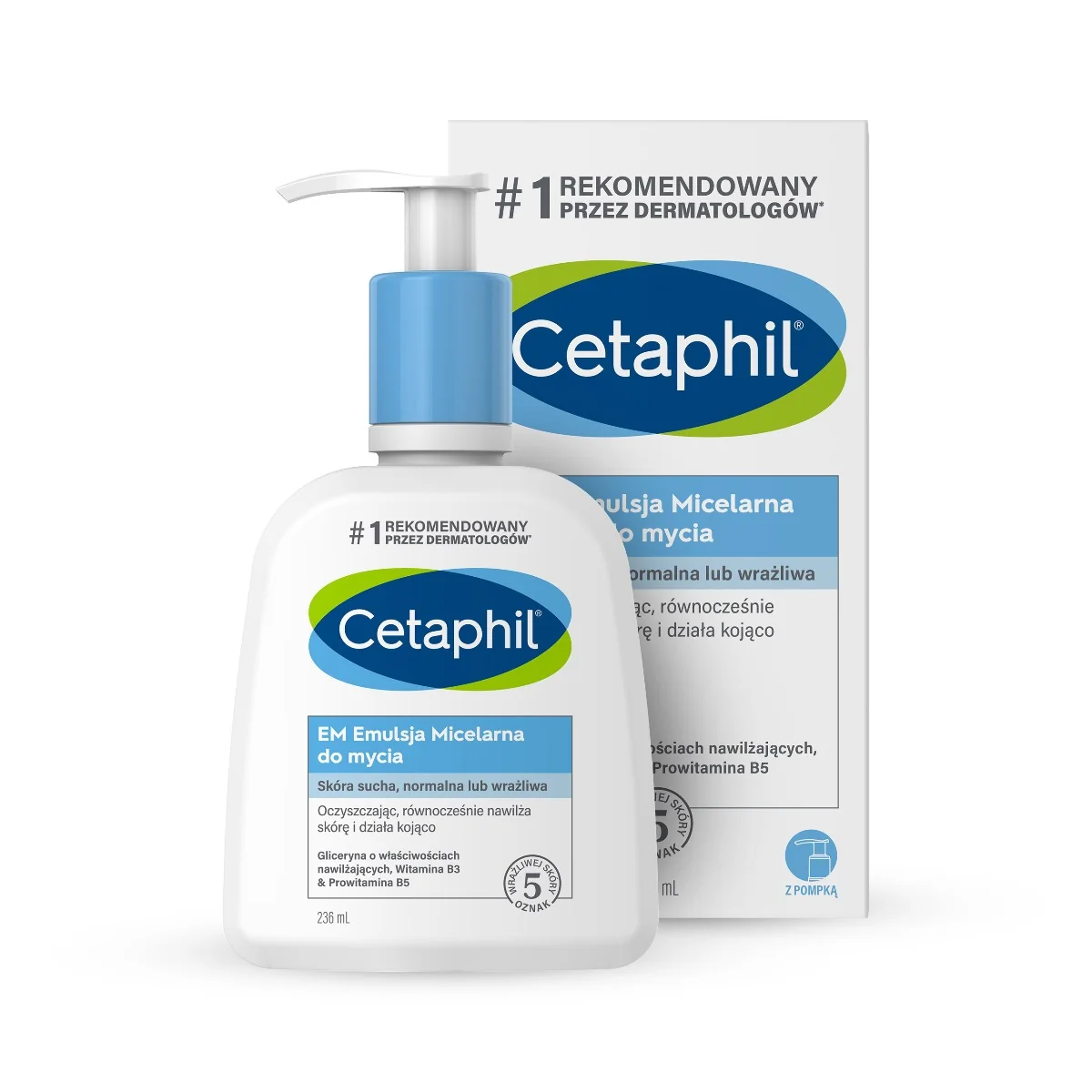 Cetaphil EM do mycia Emulsja Micelarna, 236 ml + pompka