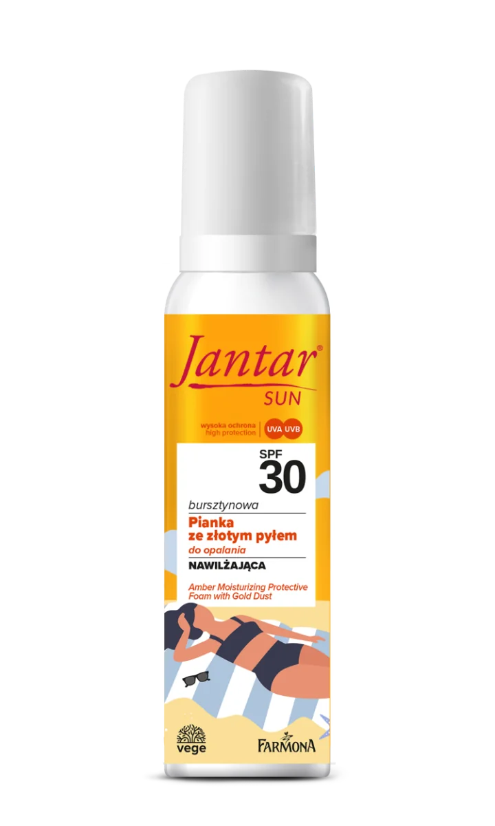 Farmona Jantar Sun, bursztynowa nawilżająca pianka ochronna ze złotym pyłem SPF 30, 150 ml