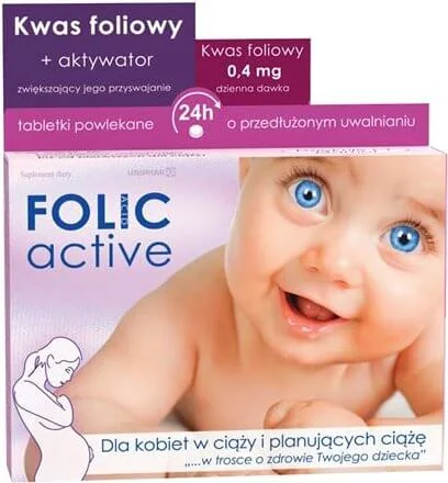 Folic Active, suplement diety, 30 tabletek powlekanych o przedłużonym uwalnianiu