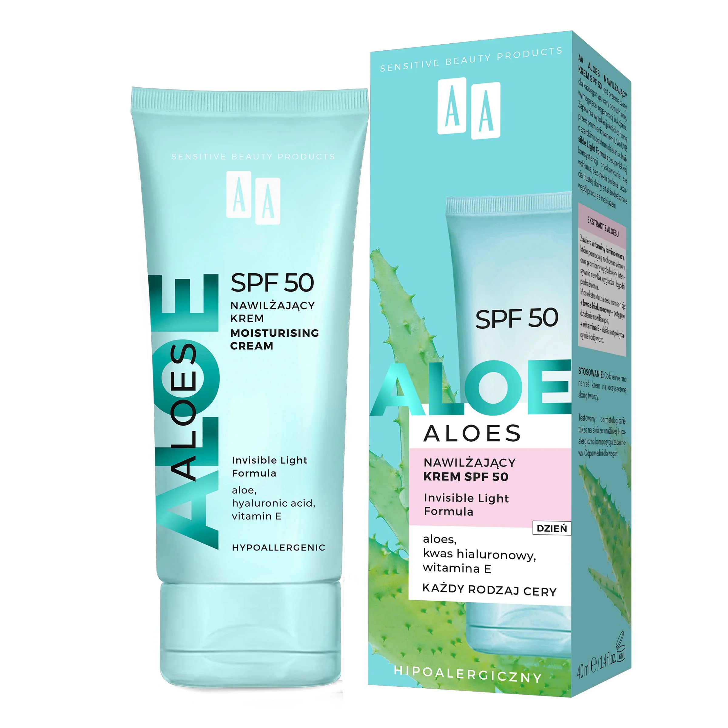 AA Aloes nawilżający krem SPF 50, 40 ml