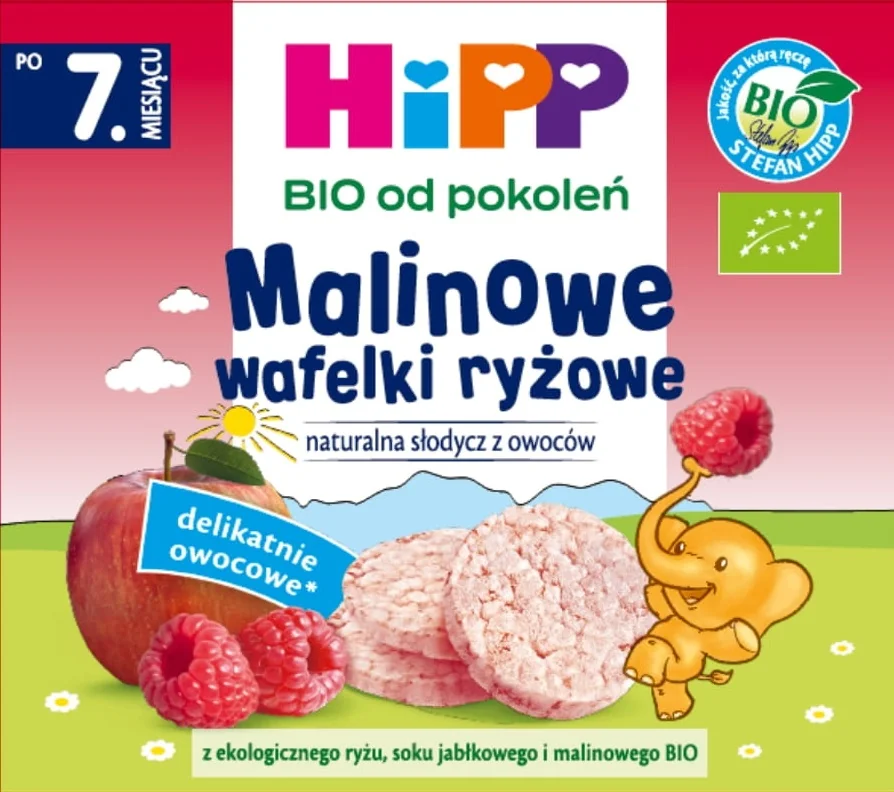 Hipp Bio, wafle ryżowe, malinowe, 30 g