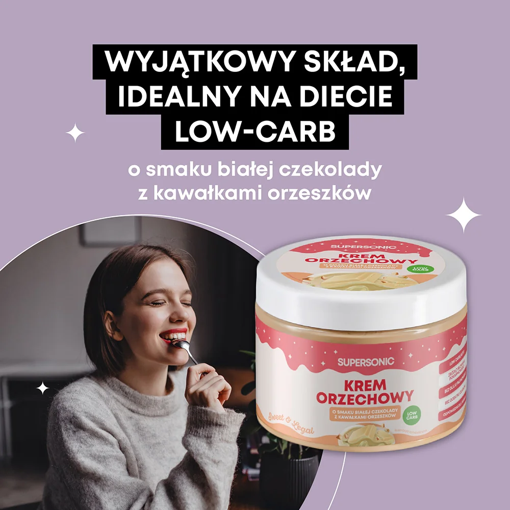 Supersonic krem orzechowy crunchy o smaku białej czekolady z kawałkami orzeszków (low-carb), 250 g 