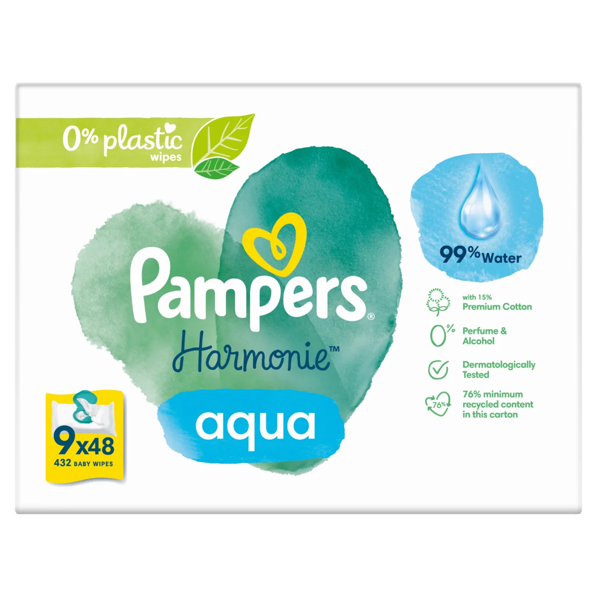 Pampers Harmonie Aqua, chusteczki nawilżane, 9x48 szt.