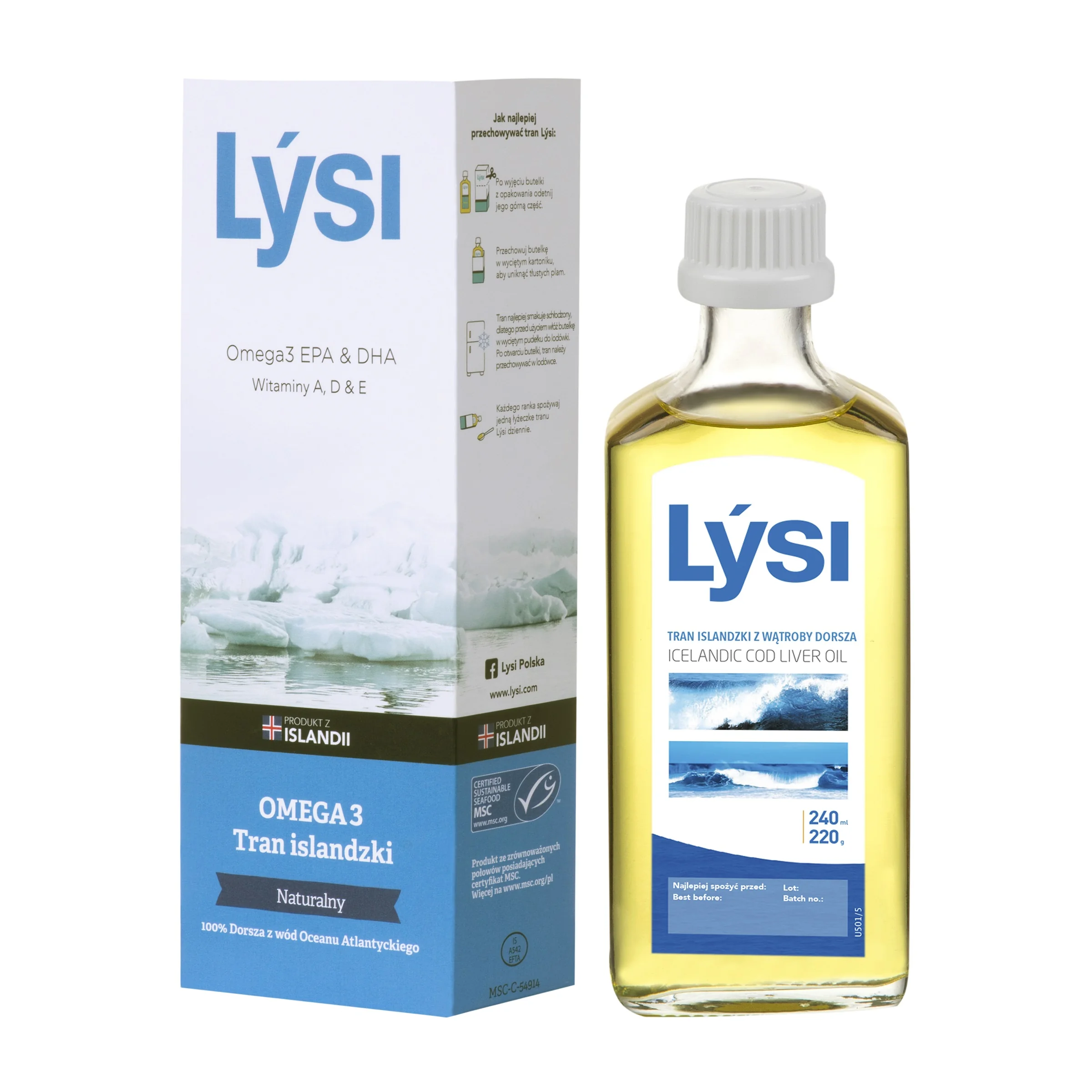 Lysi tran islandzki naturalny, 240 ml