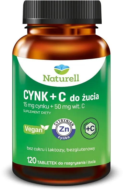 Naturell cynk organiczny + witamina C, 120 tabletek do żucia 