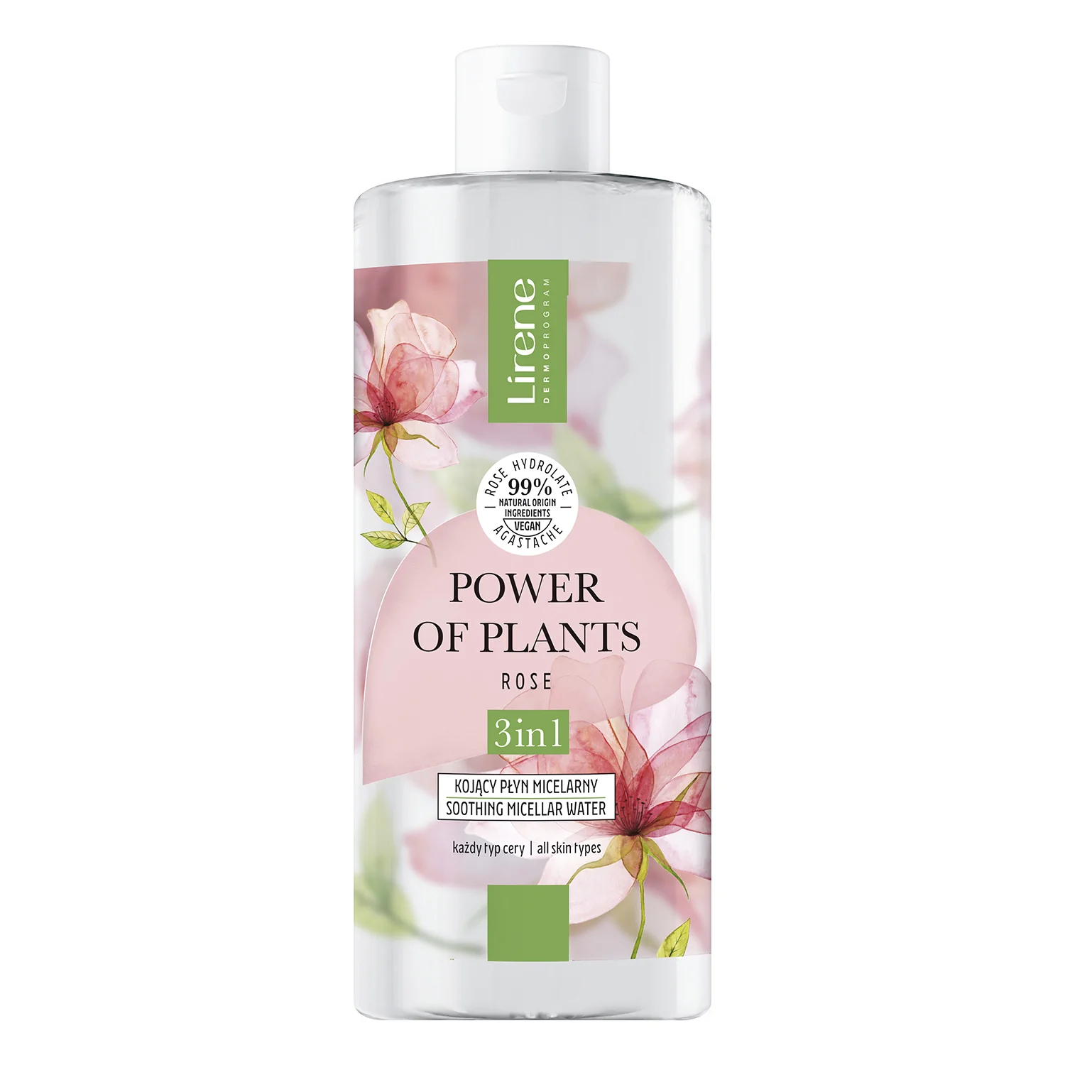 Lirene Power Of Plants Róża, kojący płyn micelarny 3w1, 400 ml