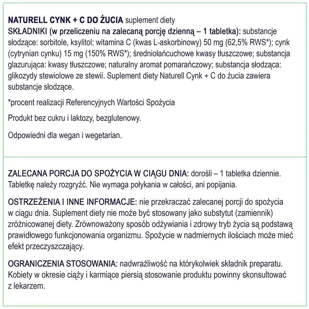 Naturell cynk organiczny + witamina C, 120 tabletek do żucia 