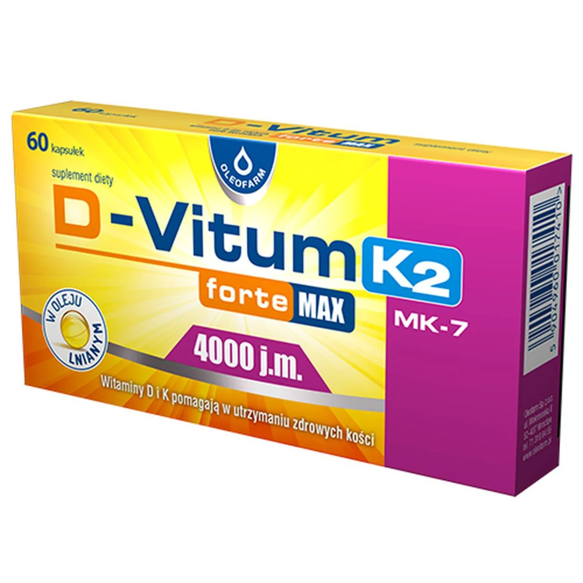 D-Vitum Forte Max 4000 j.m. K2, suplement diety, 60 kapsułek