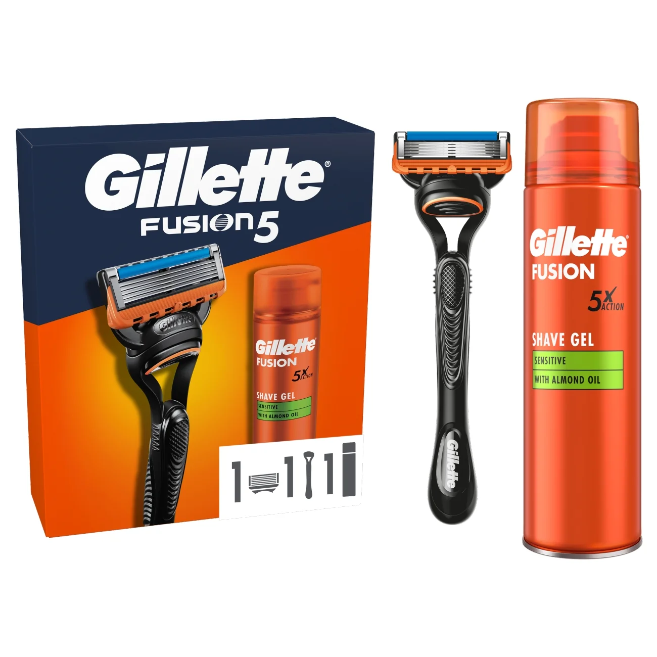 Gillette Fusion zestaw podarunkowy maszynka do golenia + żel do golenia, 200 ml