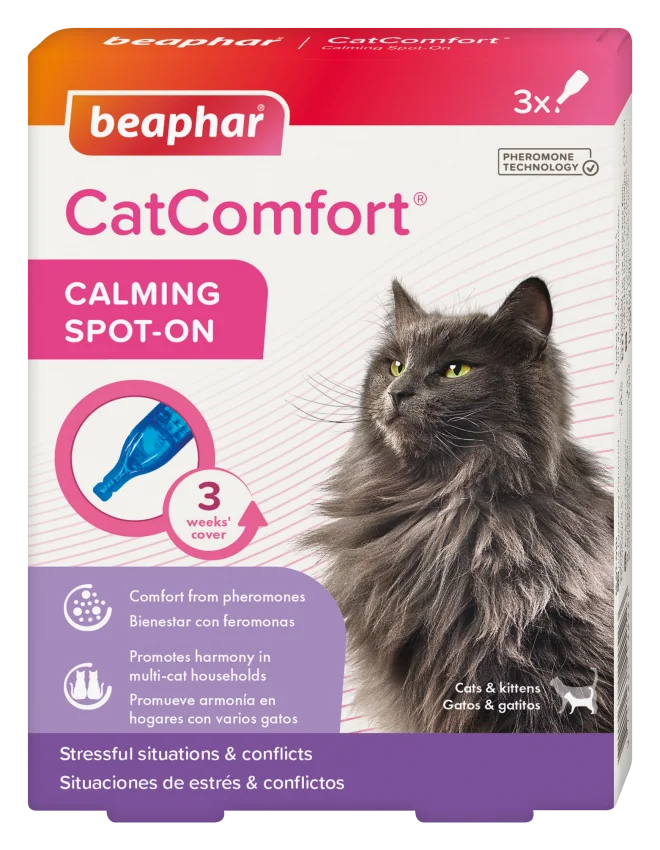 Beaphar CatComfort Calming Spot-On feromony uspokajające w kroplach dla kotów, 3 x 55 ml