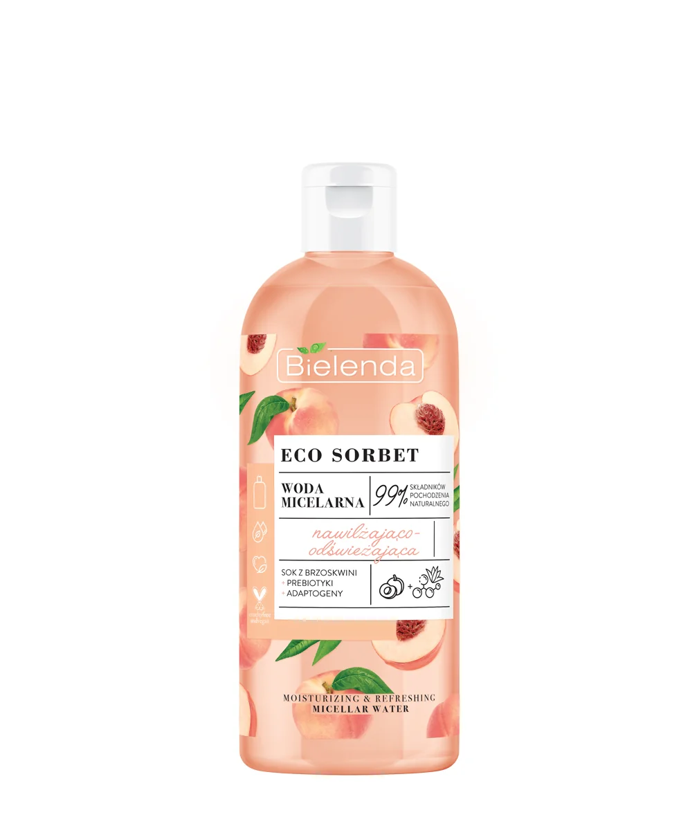 Bielenda Eco Sorbet, nawilżająco-odświeżająca woda micelarna Brzoskwinia, 500 ml