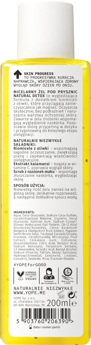 YOPE Skin Progress Natural Detox micelarny żel pod prysznic Sour Fruits, 200 ml