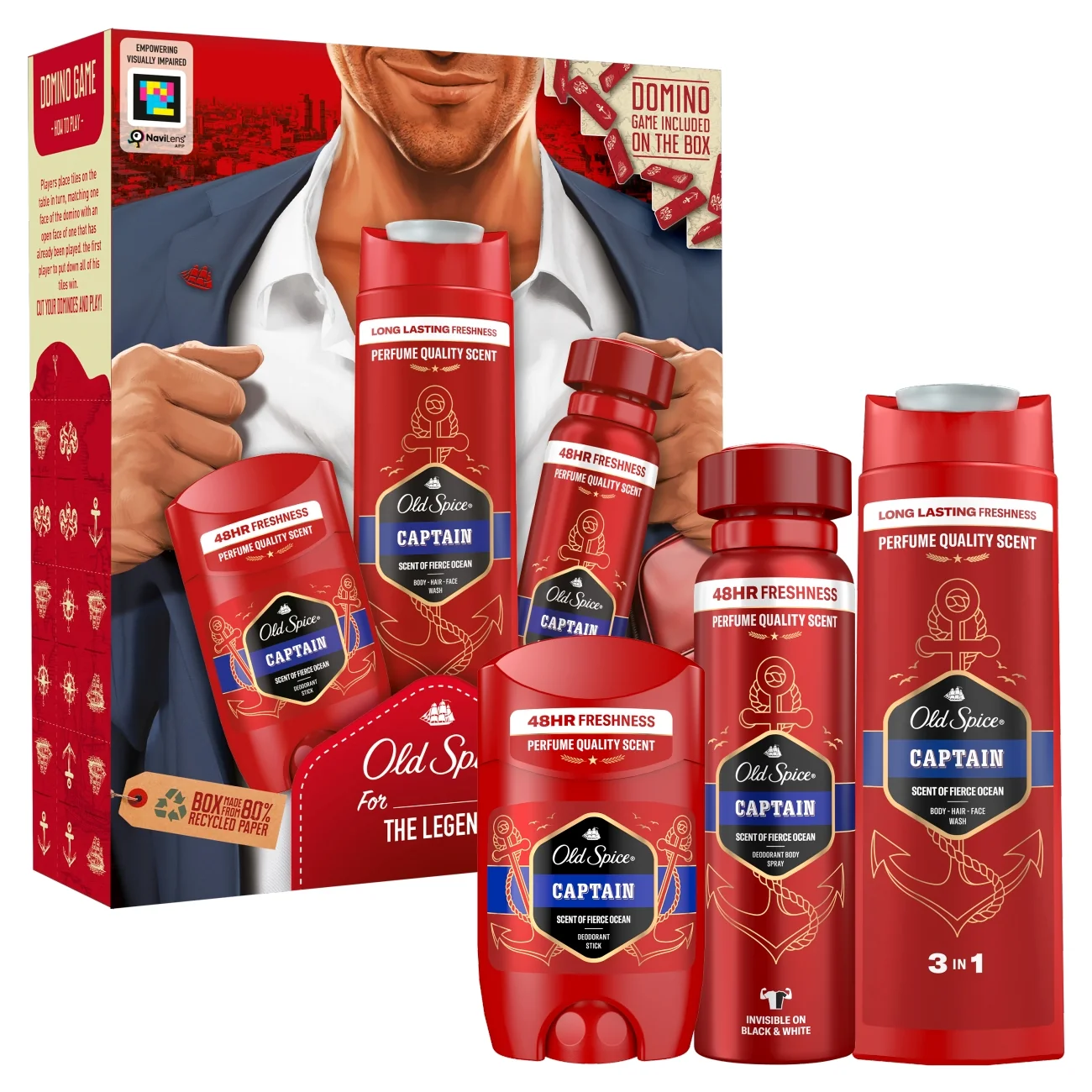 Old Spice Captain Gentleman zestaw podarunkowy dezodorant w sztyfcie, 50 ml + dezodorant w sprayu, 150 ml + żel pod prysznic, 250 ml