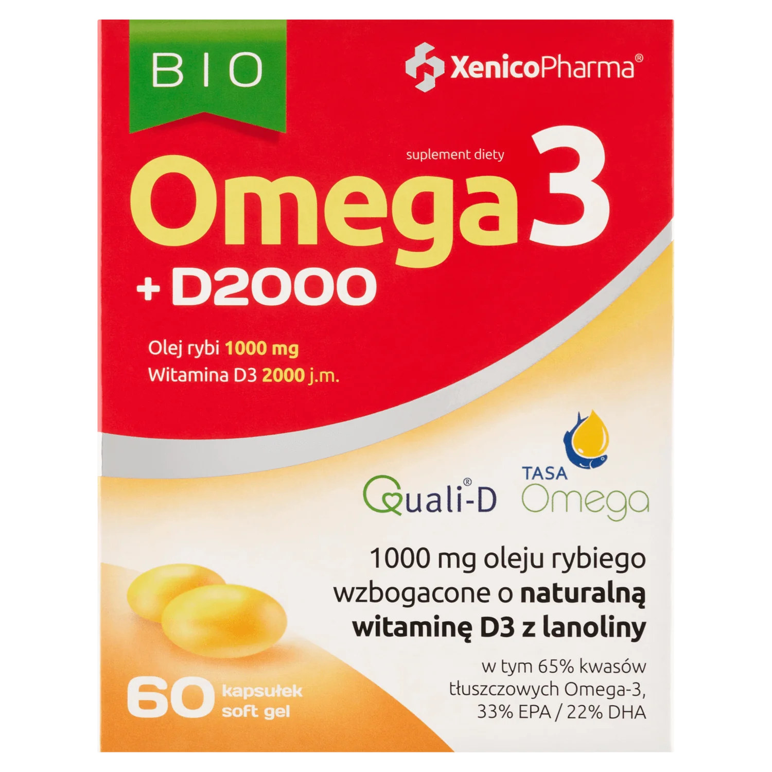 Bio Omega 3 + D 2000, suplement diety, 60 kapsułek