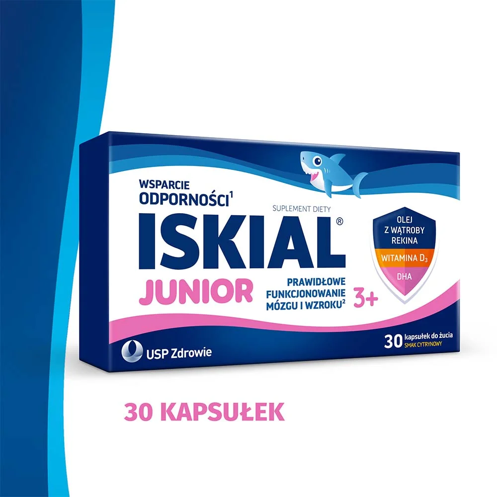 Iskial Junior, suplement diety, smak cytrynowy, 30 kapsułek do żucia