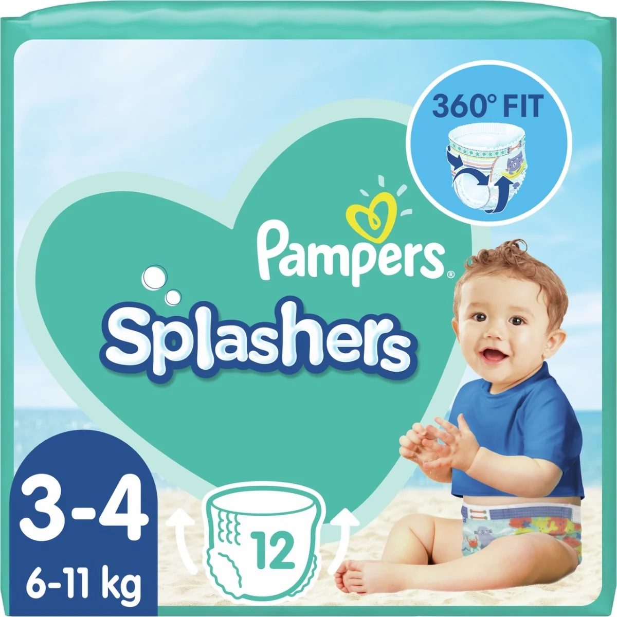 Pampers Splashers, pieluchomajtki do pływania, rozmiar 3-4, 6-11 kg, 12 sztuk