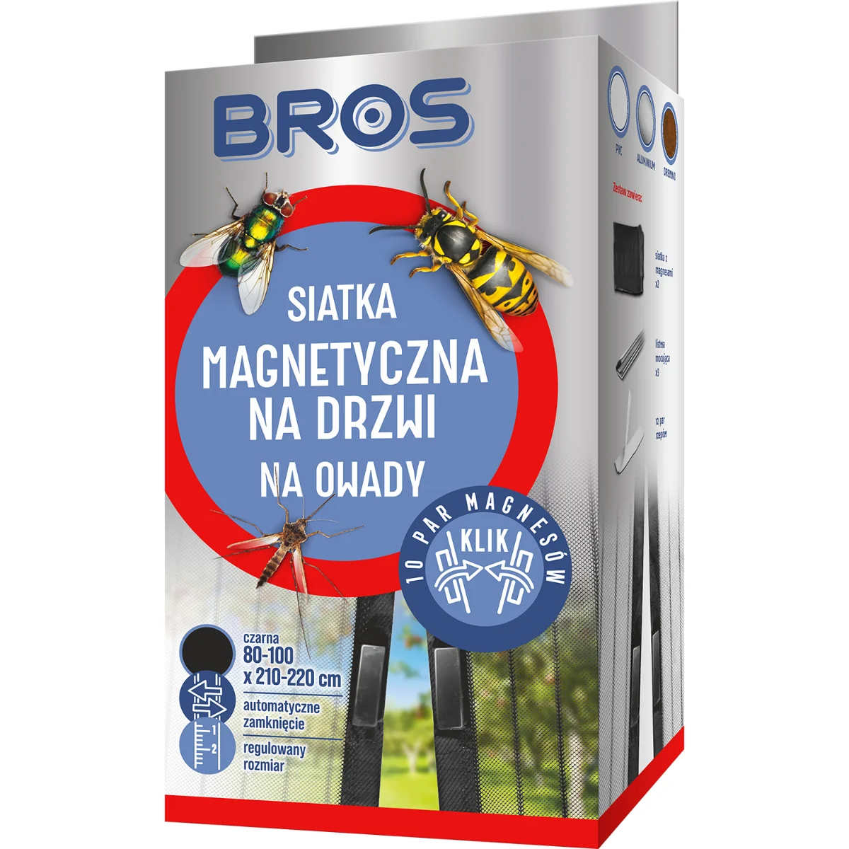 BROS Siatka magnetyczna na drzwi na owady 100x220 cm czarna, 1 szt.