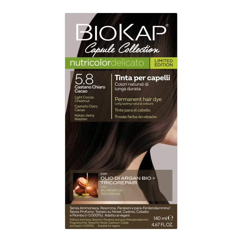 Biokap Delicato farba do włosów 5.8 Kakao Jasny Kasztan, 140 ml