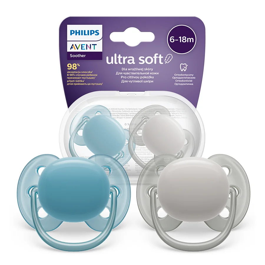 Philips Avent Ultra Soft, miękki smoczek ortodontyczny 6-18m, SCF091/17, 2szt.