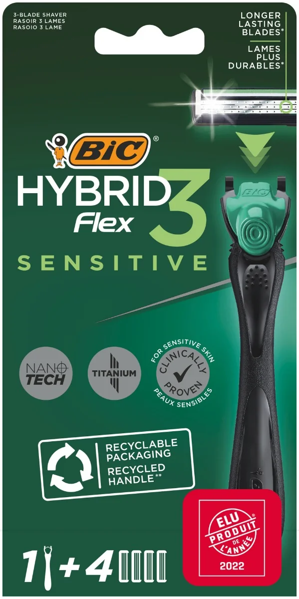 BiC Hybrid Flex 3 Sensitive maszynka do golenia dla mężczyzn, 1 szt. + 4 wkłady