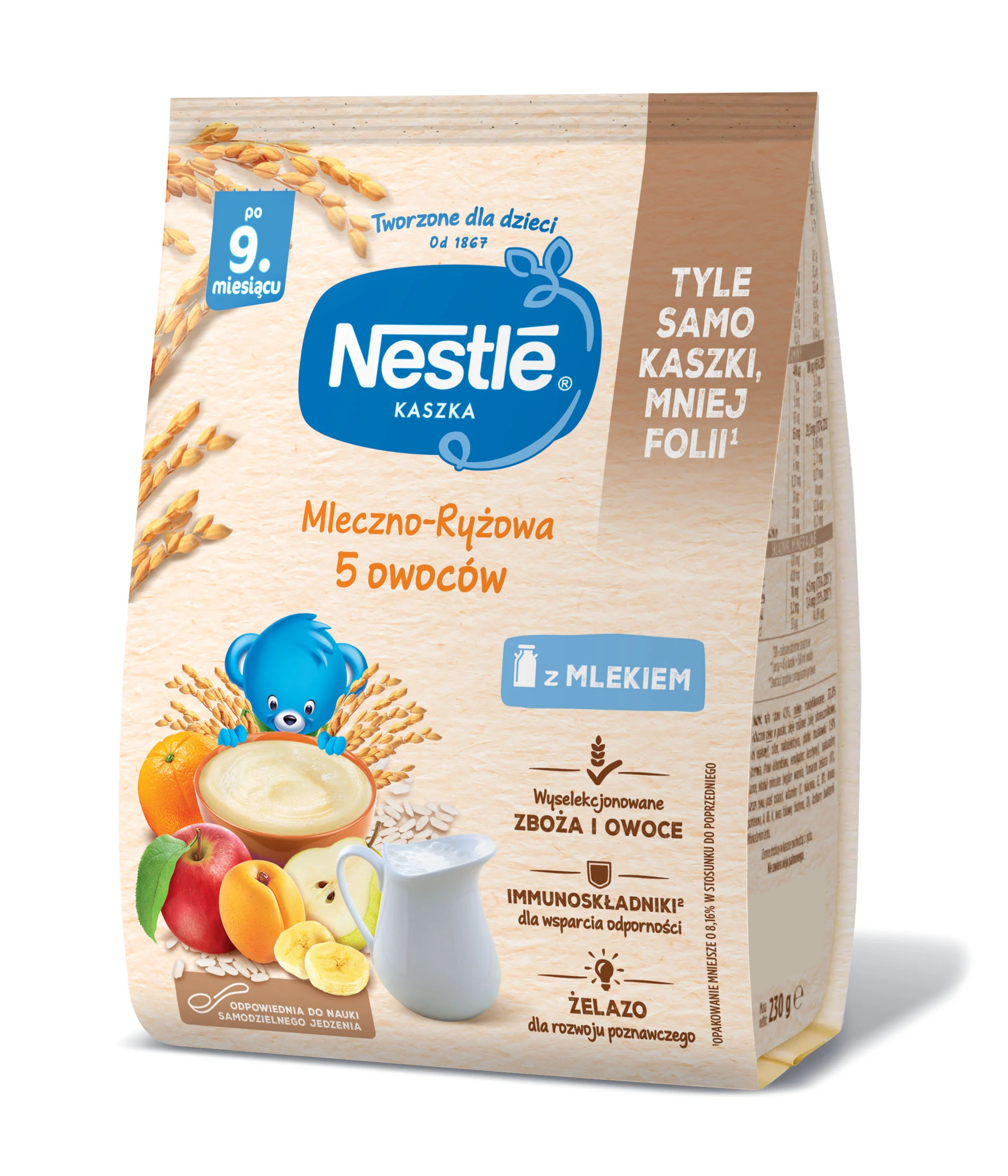 Nestle kaszka mleczno-ryżowa po 9. miesiącu o smaku owocowym, 230 g