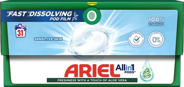 Ariel Sensitive Skin All-in-1, kapsułki do prania, 31 sztuk