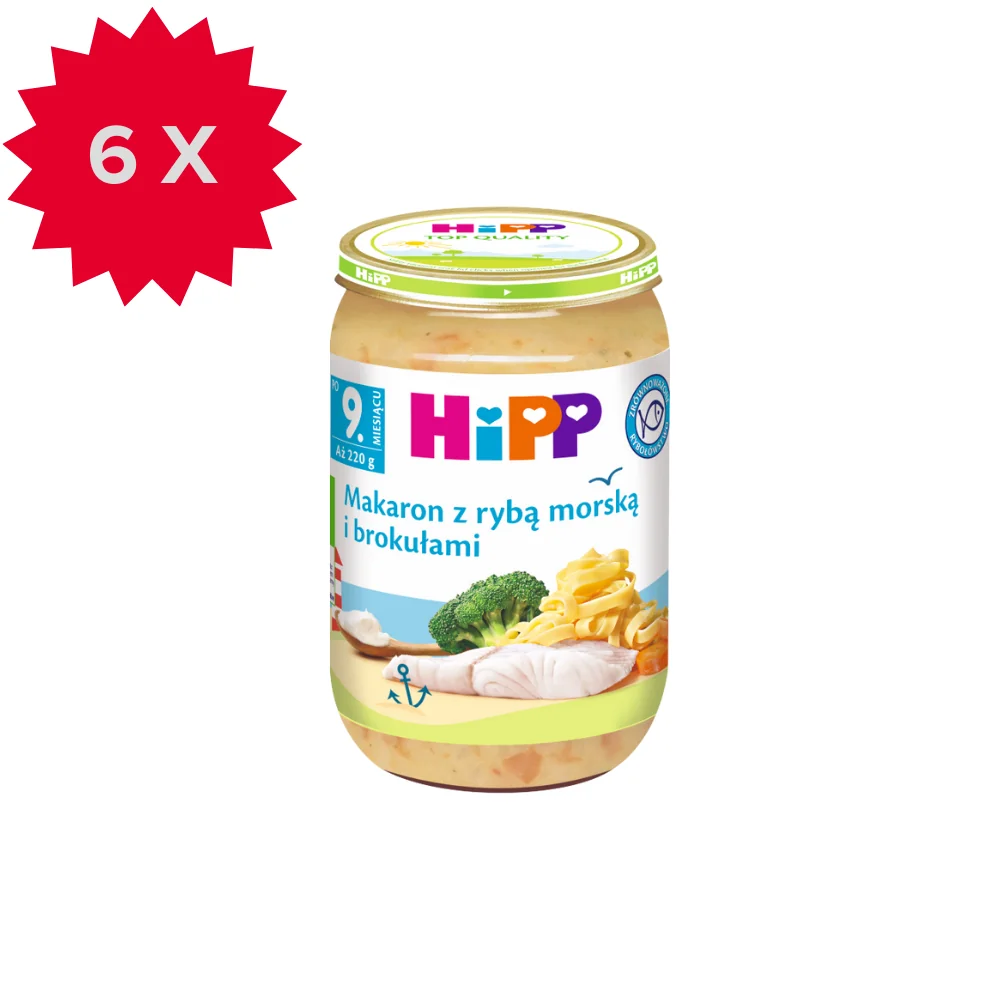 HiPP BIO od pokoleń obiadek makaron z rybą morską i brokułami po 9. miesiącu, 6 x 220 g