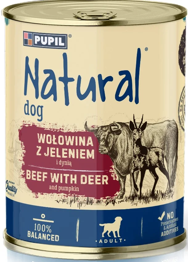 NATURAL, wołowina z jeleniem i dynią, mięsna karma dla psów, 800 g