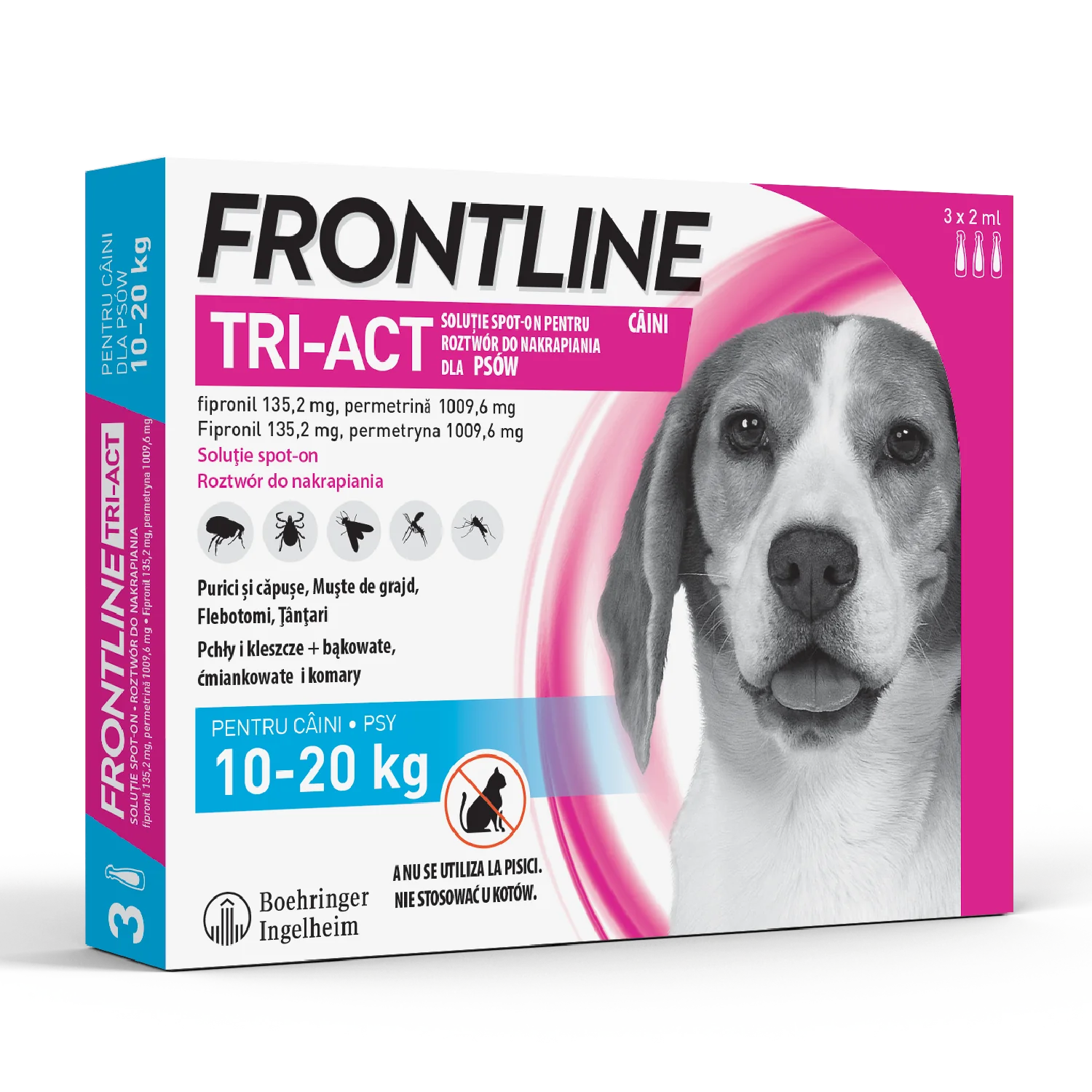 Frontline Tri-Act M, (135,2 mg + 1009,6 mg)/2 ml roztwór do nakrapiania dla psów 10-20 kg, 3 x 2 ml