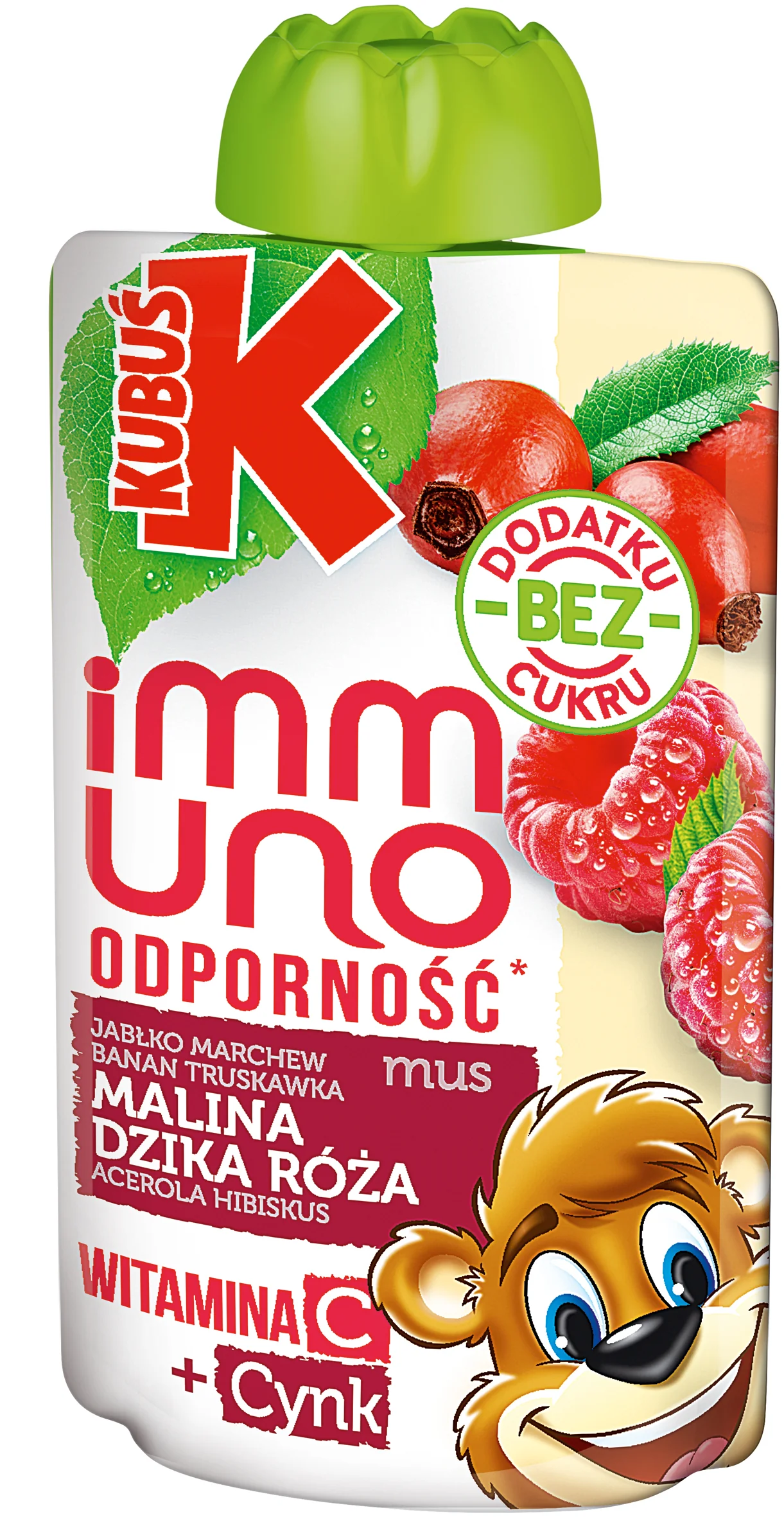 Kubuś Immuno Odporność mus dla dzieci, malina, dzika róża, 100 g