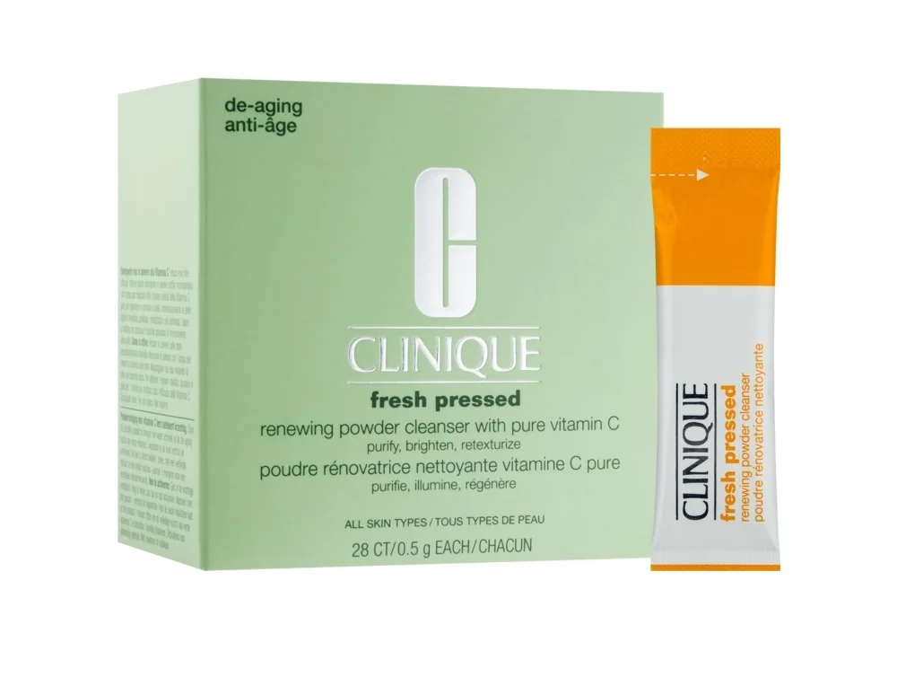 Clinique Fresh Pressed Renewing Powder Cleanser With Pure Vitamin C puder do oczyszczania twarzy w saszetkach, 28 x 0,5 g