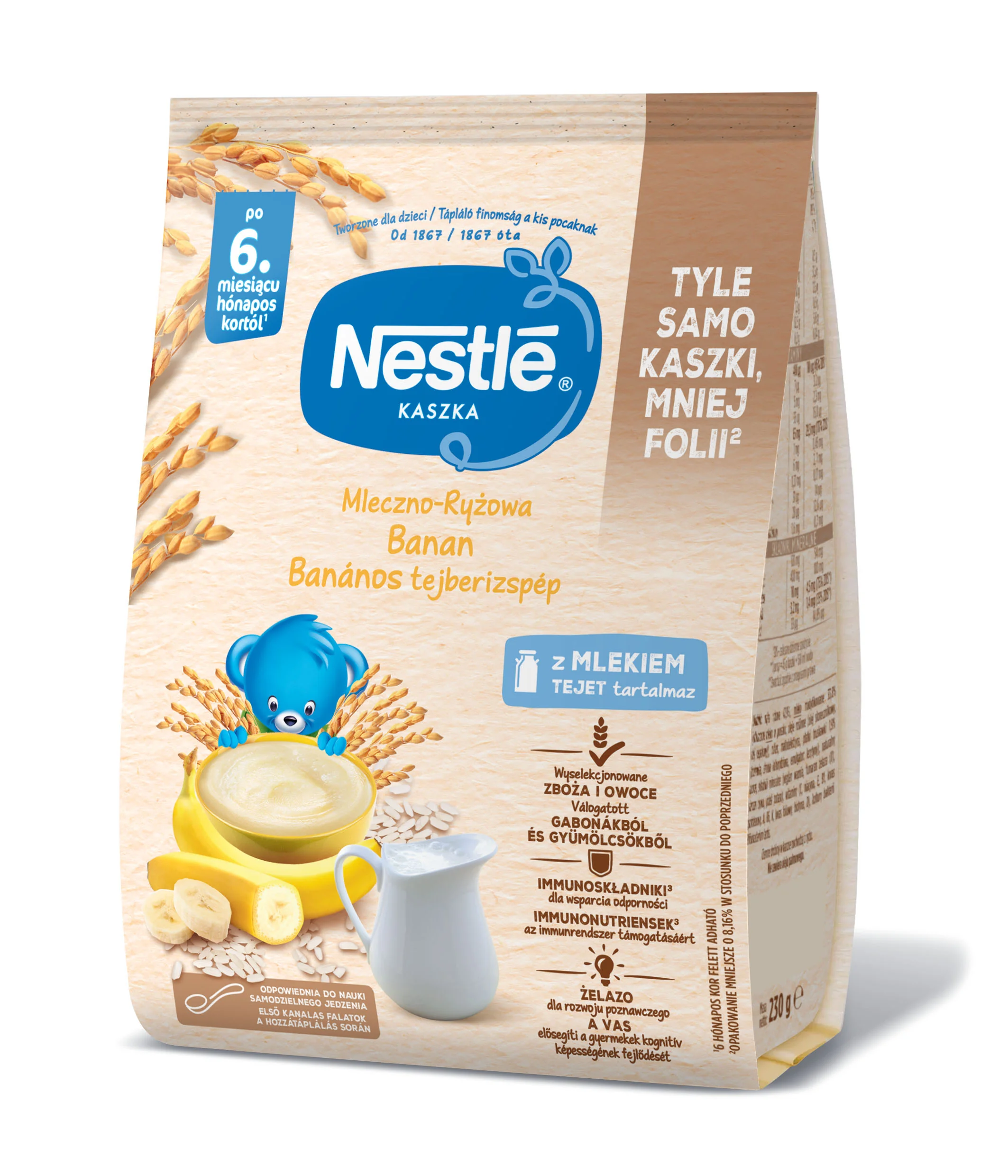 Nestlé kaszka mleczno-ryżowa banan ρo 6. miesiącu, 230 g