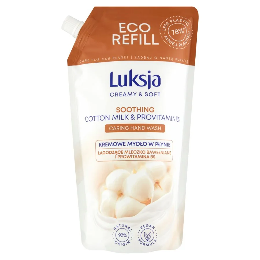 Luksja Creamy & Soft, kremowe mydło w płynie Mleczko bawełniane i Prowitamina B5, 900 ml