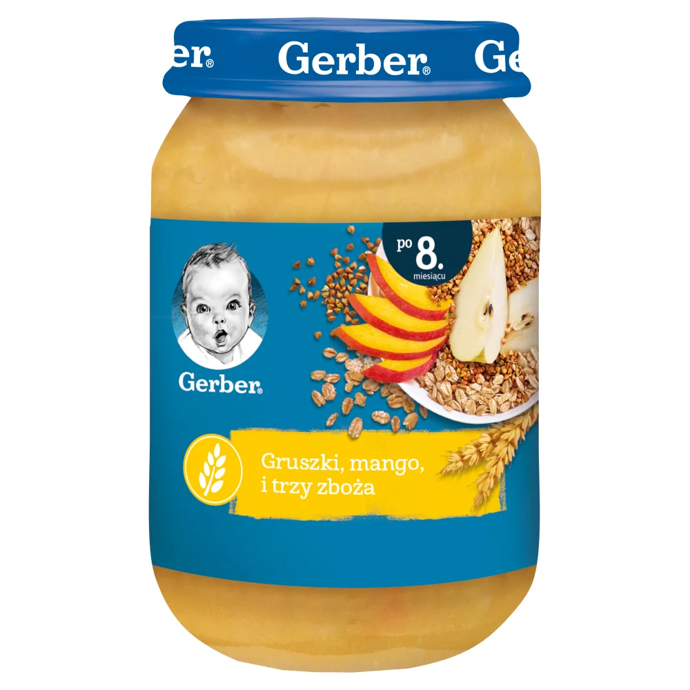 Gerber deserek gruszki, mango i trzy zboża dla dzieci powyżej 8 miesiąca życia, 190 g