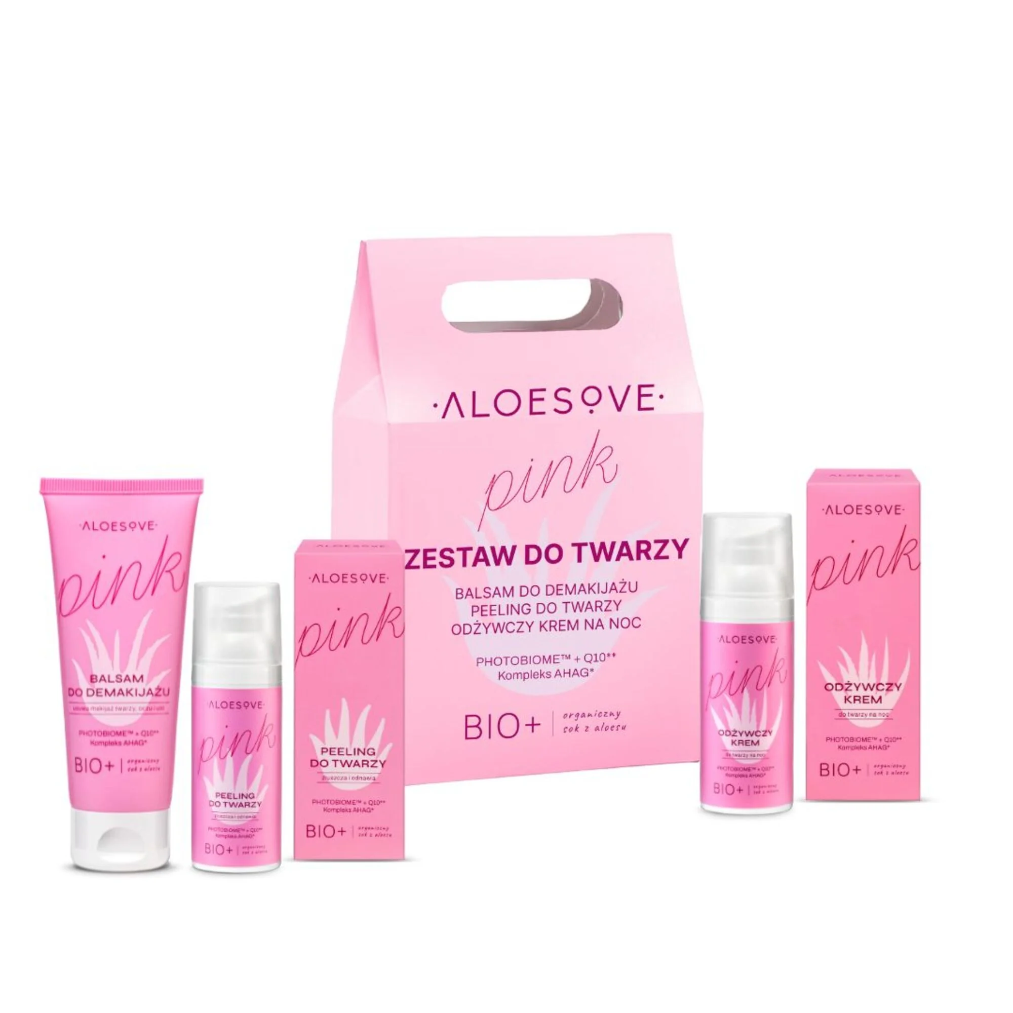 Aloesove Pink zestaw balsam do demakijażu, 75 ml + peeling do twarzy, 50 ml + krem odżywczy na noc, 50 ml