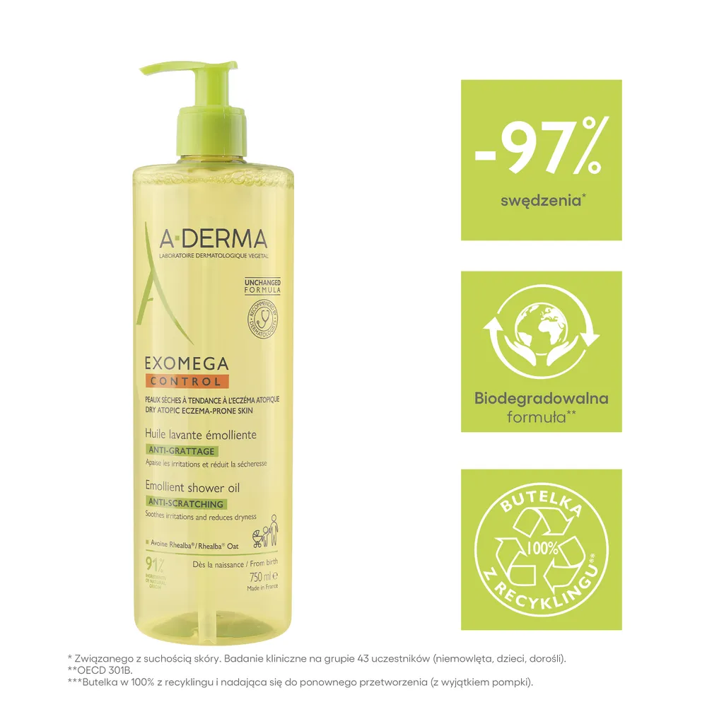 A-Derma Exomega Control olejek emolient pod prysznic,  750 ml 