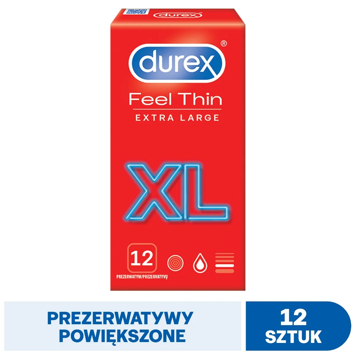 Durex Feel Thin XL, prezerwatywy, 12 szt.