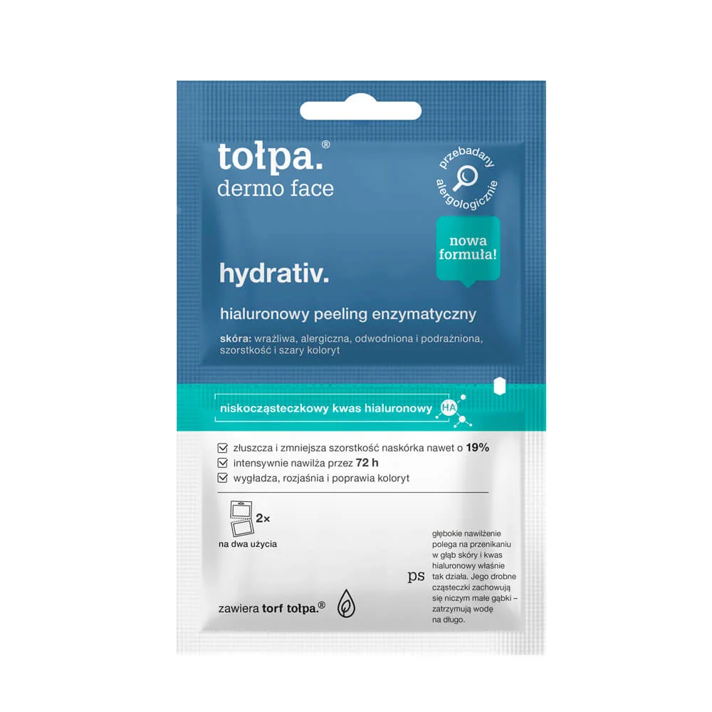 Tołpa Dermo Face Hydrativ, hialuronowy peeling - maska enzymatyczny na twarz, szyje i dekolt, saszetka, 2x6 ml