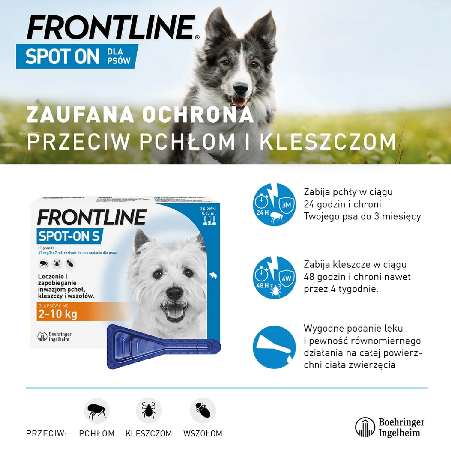 Frontline Spot-on S 67 mg/0,67 ml, roztwór do nakrapiania dla psów 2-10 kg, 3 x 0,67 ml