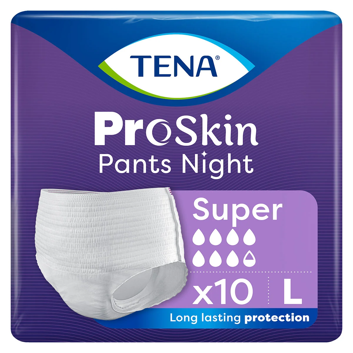 Tena Pants Proskin Super Night, majtki chłonne, rozmiar L, 100-135 cm, 10 sztuk