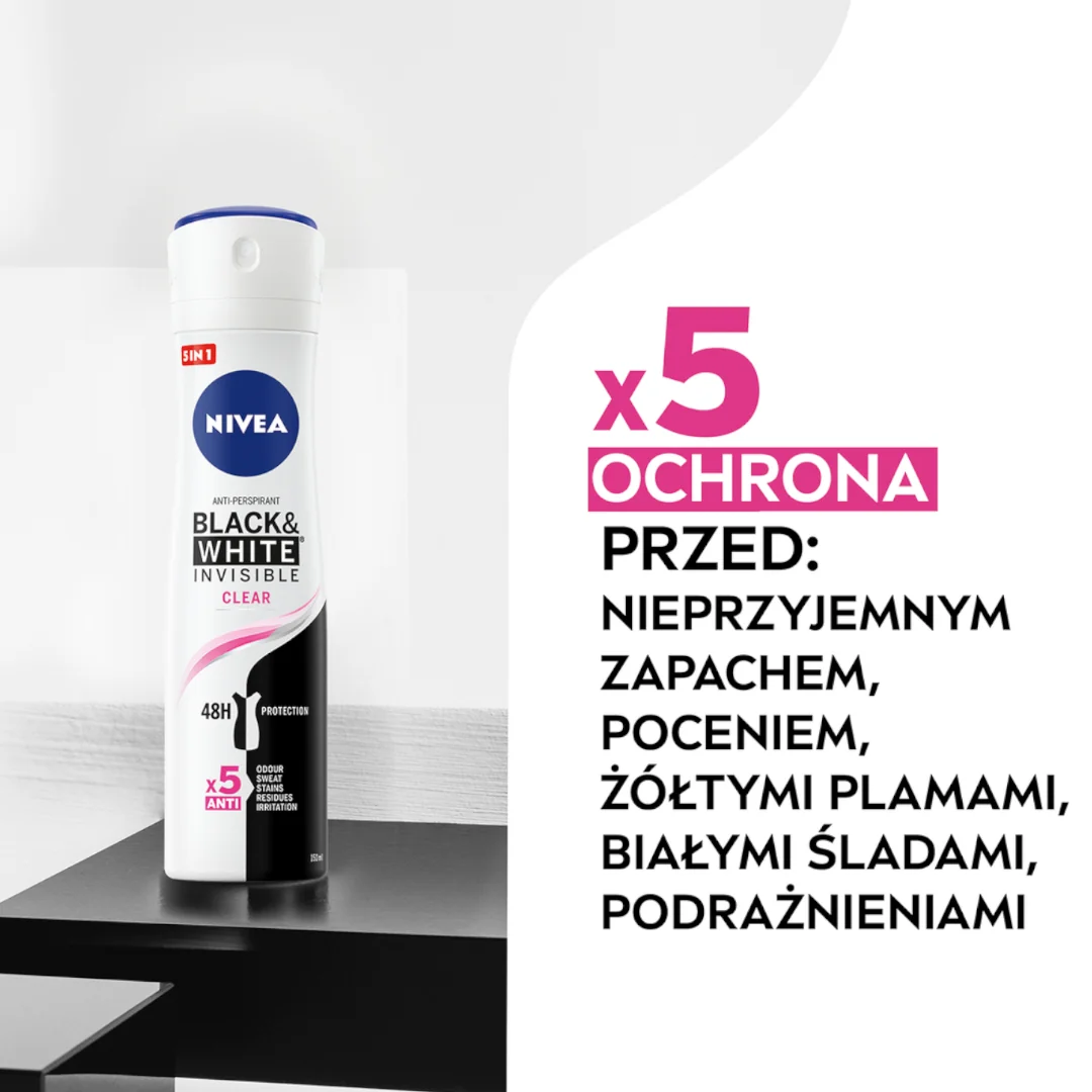 Nivea Black & White Clear antyperspirant w sprayu, 150 ml