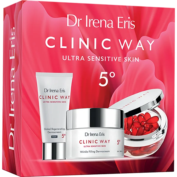 Dr Irena Eris Clinic Way 5° Wypełnienie zmarszczek zestaw krem na dzień, 50 ml + krem na noc, 30 ml + dermokapsułki rewitalizujące, 30 szt.