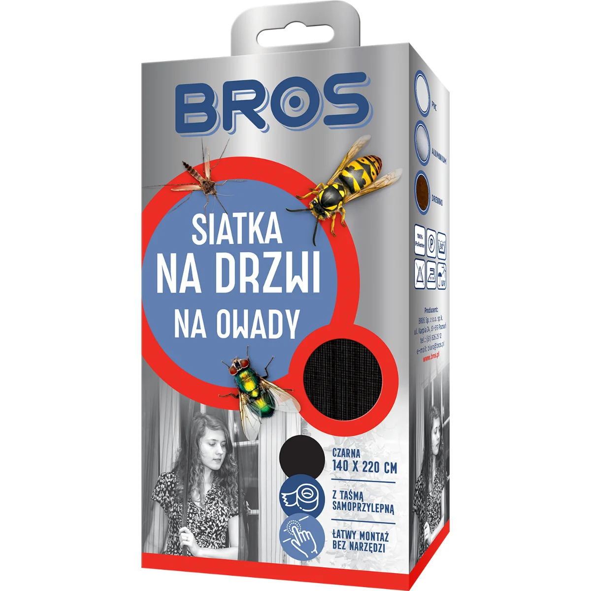 BROS Siatka na drzwi na owady 140x220 cm czarna, 1 szt.