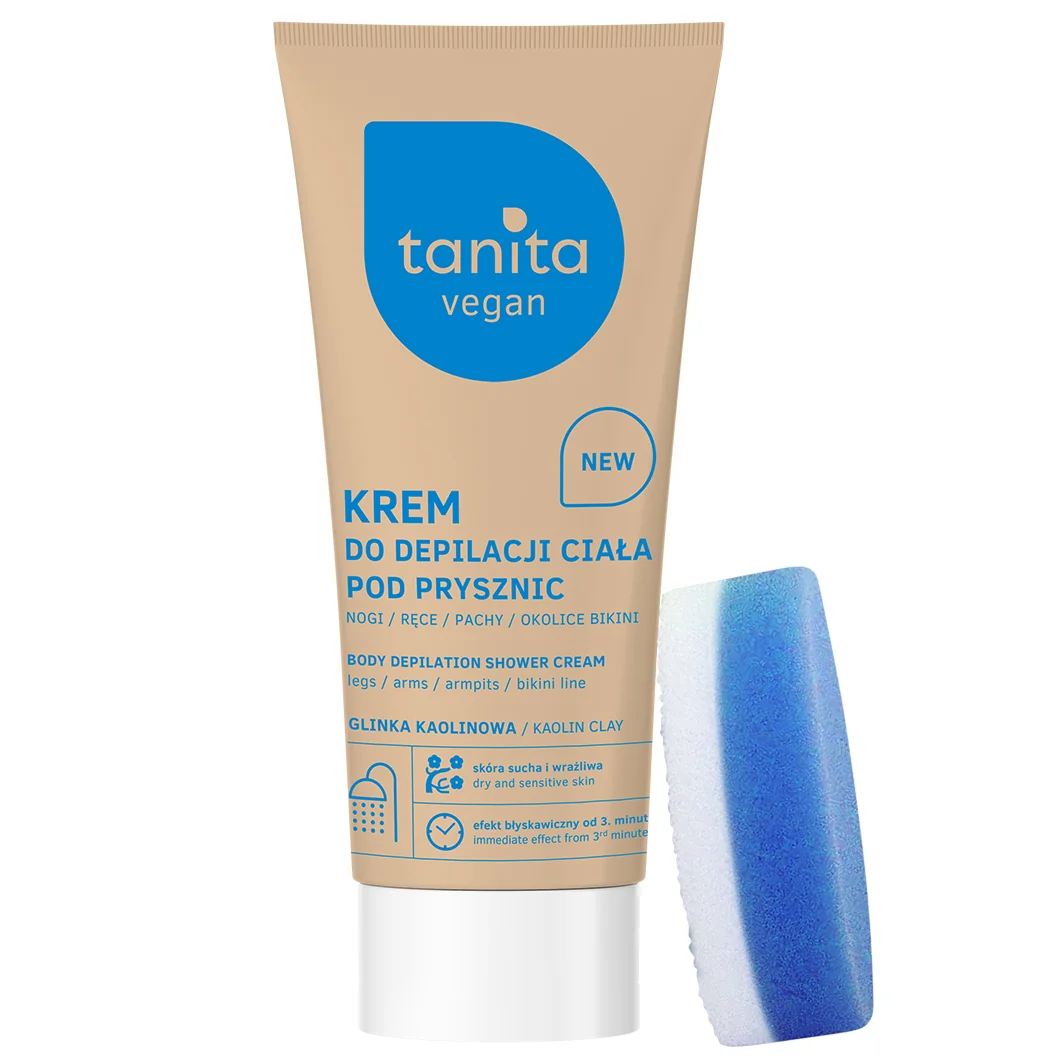 Tanita Vegan krem do depilacji ciała pod prysznic z glinką kaolinową, 200 ml + gąbka