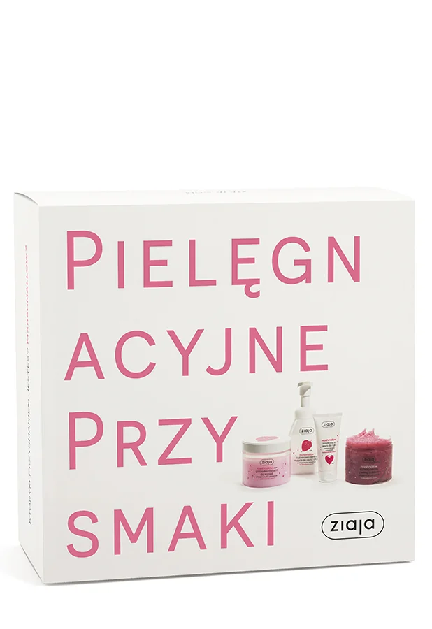 Ziaja Marshmallow zestaw 2021: peeling cukrowy + galaretka do kąpieli + krem do rąk + pianka myjąca do ciała i dłoni, 300 ml + 260 ml + 50 ml + 250 ml