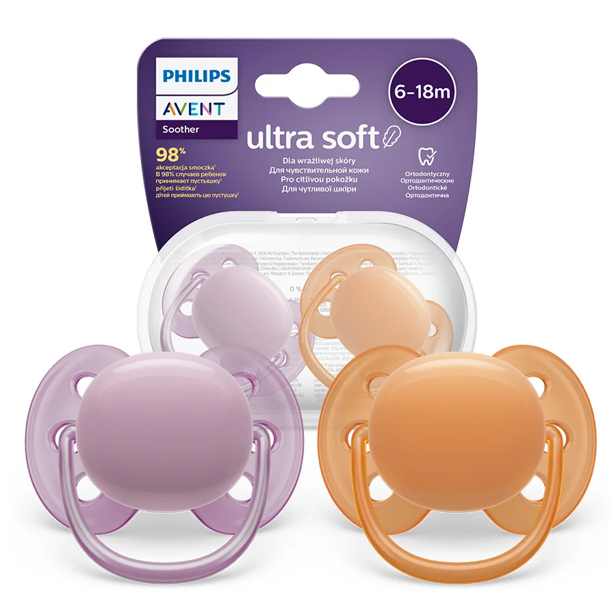 Philips Avent Ultra Soft, miękki smoczek ortodontyczny 6-18m, SCF091/33, 2szt.