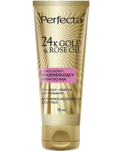 Perfecta 24K Gold & Rose Oil, luksusowy regenerujący krem do rąk, 75 ml